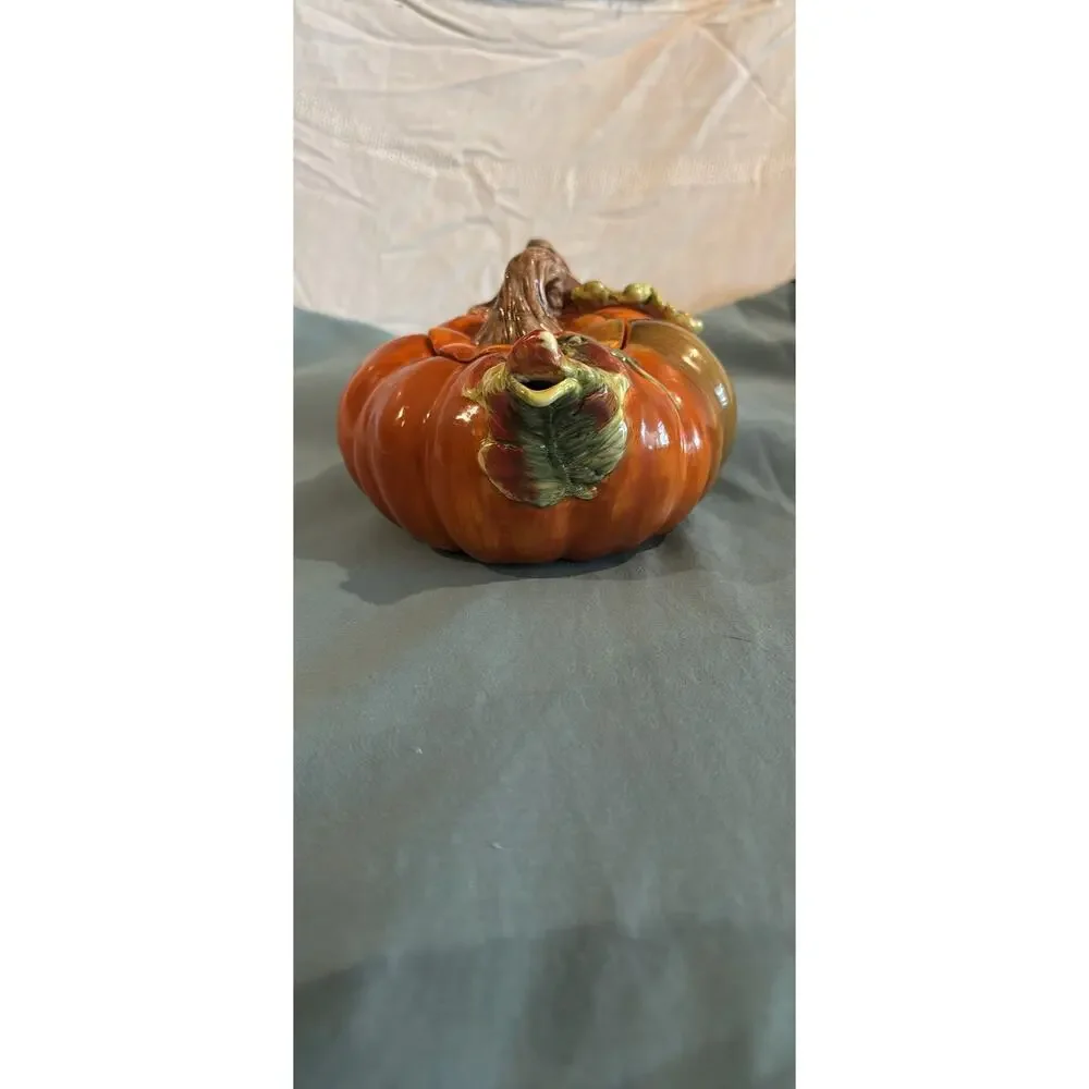 Vintage Harvest Pumpkin Ceramic Teapot, unbranded cir. 1980- 05